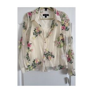 Floral Sheer Embroidered Mesh Blouse